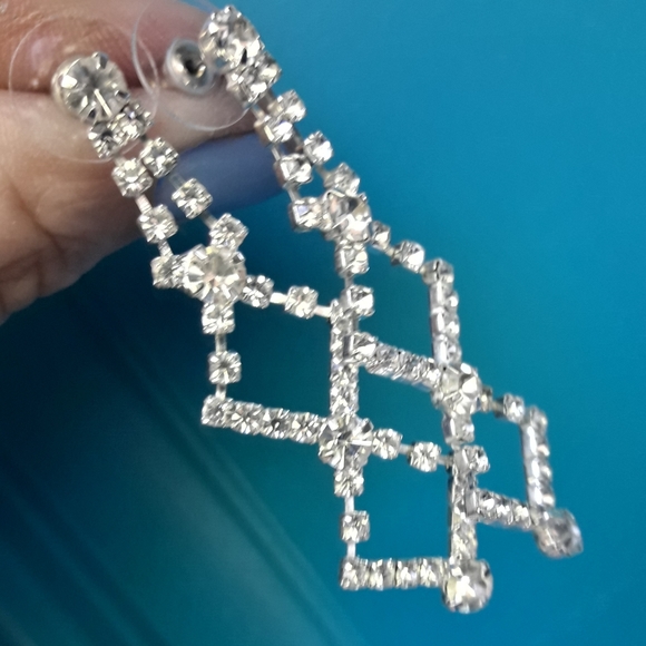 NWT Diamond Earrings CZ Chandelier Drop Art Deco - Picture 10 of 15